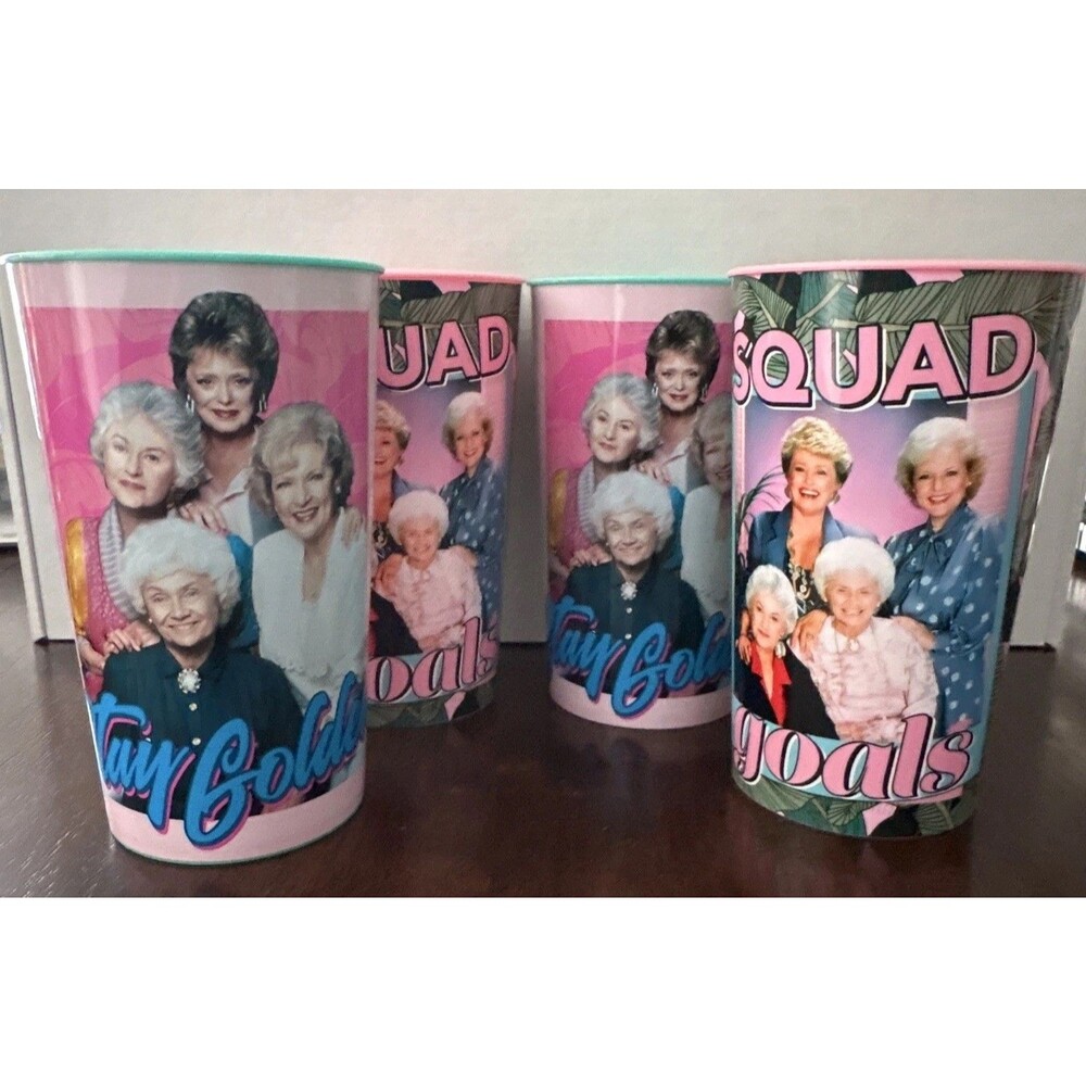 Golden Girls Plastic Tumblers Set of 4 Stay Golden Squad Goals Pink Green